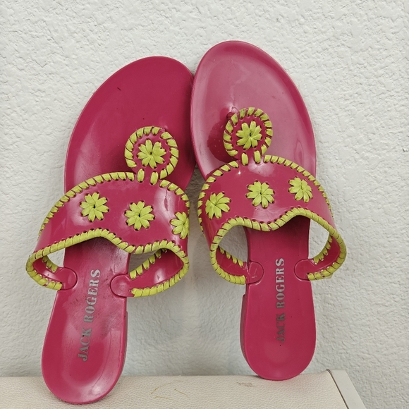 Jack Rogers Neon Pink Green Jelly Slip On Thong Sandals Size 8 Womens - Picture 7 of 8